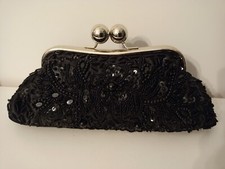 BORSETTA NERA, DA SERA CLUTCH RICAMATA CON PERLINE E PAILLETTE+2 TRACOLLE