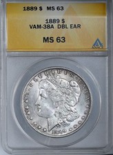 1889-P $1 DOLLARO ARGENTO MORGAN "VAM 38A ORECCHIO DOPPIO" ANACS MS63 #5002383