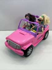 Barbie Rosa Auto Jeep Beach Cruiser Fuoristrada Veicolo e 2 Bambole Barbie Completo