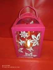 LANTERNA IN METALLO  COLORATO PORTA TEA LIGHT O CANDELA SEGNAPOSTO 4 COL. CICLAM