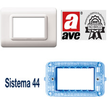 AVE PLACCA BIANCA TELAIO TECNOPOLIMERO 3 MODULI SISTEMA 44 BIANCO 44PY03B-44A03