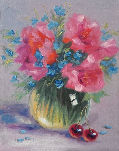 Bouquet floreale rosa - , dipinto