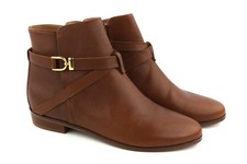 Jonak Stivali Donna UK7.5 EU40 Marrone Pelle Mandorla Alluce Caviglia Zip Logo