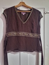 Top Monsoon marrone oro elegante cravatta schiena busto taglia 14