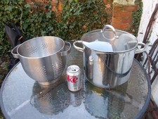 Grande pentola e coperchio stock acciaio inox Horwood 10 litri (da bordare) + colino metallo