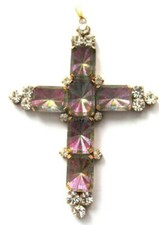 NOVITA': CROCE HUSAR.D cm10x7,5 BRILLANTI,TOPAZIO-ARCOBALENO,ARGENTO/ORO,FIRMATA