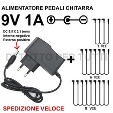ALIMENTATORE 9V 1A PER PEDALI CHITARRA + CAVO 1 femmina 3 6 8 maschio IN SERIE