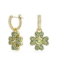 Orecchini pendenti Swarovski Idyllia quadrifoglio verde placcato oro 5670664