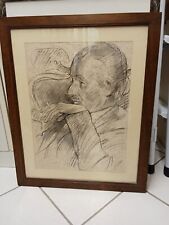 PAULO GHIGLIA Ritratto Maschile a matita su carta incorniciato quadro dipinto
