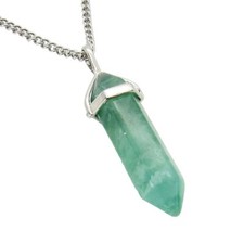 CIONDOLO ESAGONALE CON CATENA PUNTA PIETRE DURE MINERALI  FLUORITE VERDE