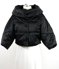 ZARA Giacca Imbottita Nera Satin Padded Black Jacket 3/4 Sleeves Size M L