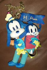 Rarissimo portachiavi peluche Disney Store Giappone GOOFY & MAX collezione Pesci Zodiaco