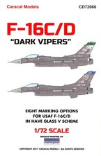 Decalcomanie Caracal 1/72 F-16C/D VIPER DARK VIPERS IN VETRO SCHEMA A V