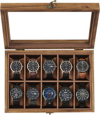 Scatola per Orologi, Scatola Porta Orologi a 10 Scomparti, Portaorologi in Legno