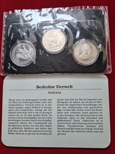 3 MONETE MONEDA PRINCIPATO ANDORRA 2 DINARS 1984 ORSO SCOIATTOLO CAMOSCIO SILVER