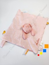 Doudou Plat/Mouchoir Carré Lola Vache Rose Rayé Attache Tétine Coton Bio Noukies