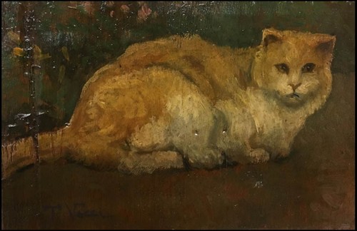 Dipinto olio tavola gatto - dipinto,