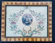 QUADRO MADONNA ADDOLORATA BRODERIE/RICAMO SU SETA FINE '700