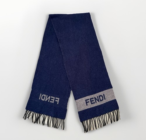 Sciarpa lana fendi blu logo - fendi,