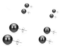 ELEGANTI ORECCHINI DONNA DI PERLE NERE IN ARGENTO 925 VARIE MISURE DA 6 A 10mm Ø