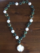 Parure Donna Collana Orecchini Oro Giallo 18 Kt Onice Verde Onice Bianco