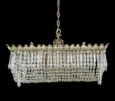 Lampadario antico vintage grande metallo e cristalli impero francese plafoniera 