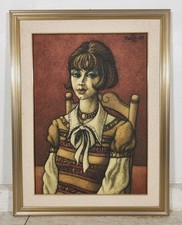 QUADRO MATERICO DESIGN Caizzi DIPINTO ACRILICO TELA Belgirate '89 RITRATTO DONNA