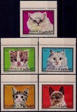 Fujeira 1970 Gatti Animali Domestici Animali Gatti Set 5v MNH