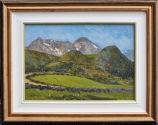 Ernesto Barbero ( Torino 1887 - 1936 ). Paesaggio montano  agosto 1918. Olio 