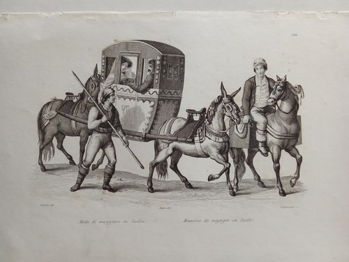 Stampa antica lettiga viaggio - stampa,