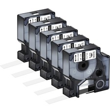 5PK 9mm Nero su Bianco IND Nastro Etichetta Vinile 18443 per Dymo Rhino 1000 3000 5000