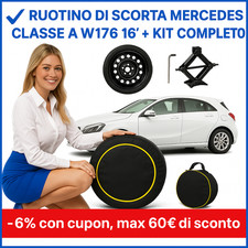 ✅ Ruotino di Scorta Mercedes Classe A W176 16” 5 Fori + Kit Cric Chiave Sacca
