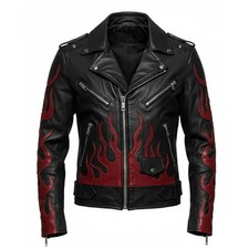 Giacca Moto Uomo Flame Rider Pelle Nera - Bold Fire Design