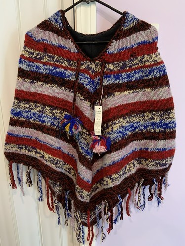 Poncho lana lavorato mano - lavorato, a