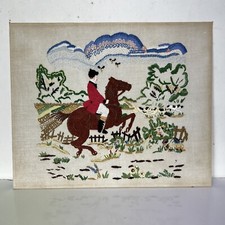  Pannello Antico ricamo scena Caccia alla Volpe Inglese Quadro ricamato Cavallo