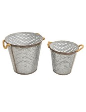 SET 2 VASI TONDI IN METALLO E MANICO IN CORDA 72536