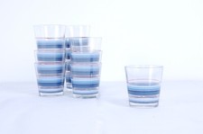 Bicchieri 12 pezzi vetro decoro anni 70 righe blu azzorro rosso 