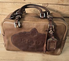 Prada Vintage Vitello Daino Bauletto Beige Marrone Pelle Mini Boston Borsa
