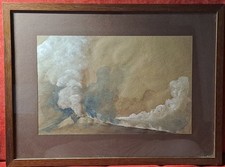 Quadro Antico. Il Vulcano, Acquerello su carta;cornice 33x43;opera cm 20x31