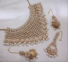 Collana girocollo Kundan matrimonio indiano Bollywood placcato oro set gioielli da sposa