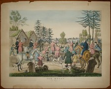 stampa antica old print The Whipper-in fox chasing caccia alla volpe Tom Moody