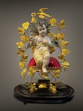 Bambinello Gesu' Bambino stile napoletano scultura occhi di vetro 22 x 33x 50 cm