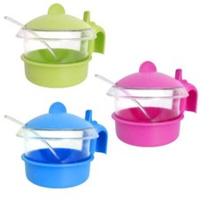 Barattolo contenitore verde celeste fucsia per sale zucchero con cucchiaio set 2