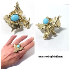anello Drago In Bronzo Regolabile Da Donna E Uomo  con pietra turchese Contrarie