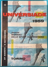 TORINO UNIVERSIADE 1959 MANIFESTO CONO GIOCHI MONDIALI DELLO SPORT GROS MONTI TO