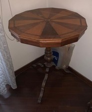 Tavolino rotondo antico in legno da salotto/ingresso