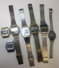 Lotto 9 orologi LCD vintage lavoro non testati per ricambi o riparazioni