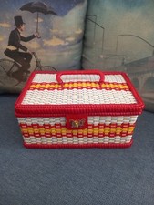 Vintage Cesto Scatola Cucito Scoubidou scubidù Plastica Vimini (Leggere descriz