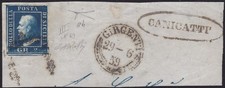 1859 SICILIA, n. Anello 8a blu molto scuro (NA) frammento Girgenti-Canicattì