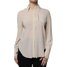 Brunello Cucinelli Haut Beige Soie Mélange à Col Boutonné IT38/US4/XS 1500usd